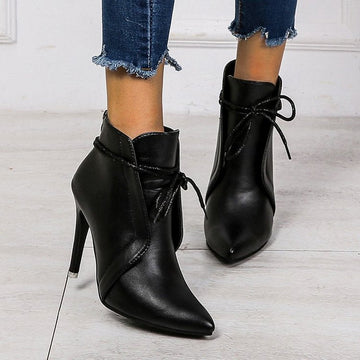 Winter New Women's Leather Boots Tips Followed Zipper Short Boots High Quality Shoes